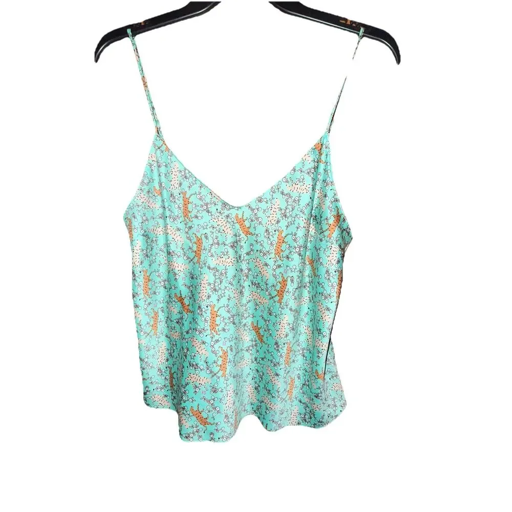 Victoria's Secret Sleep Cami Size Medium Teal Sleeveless Tiger Print Tank Top